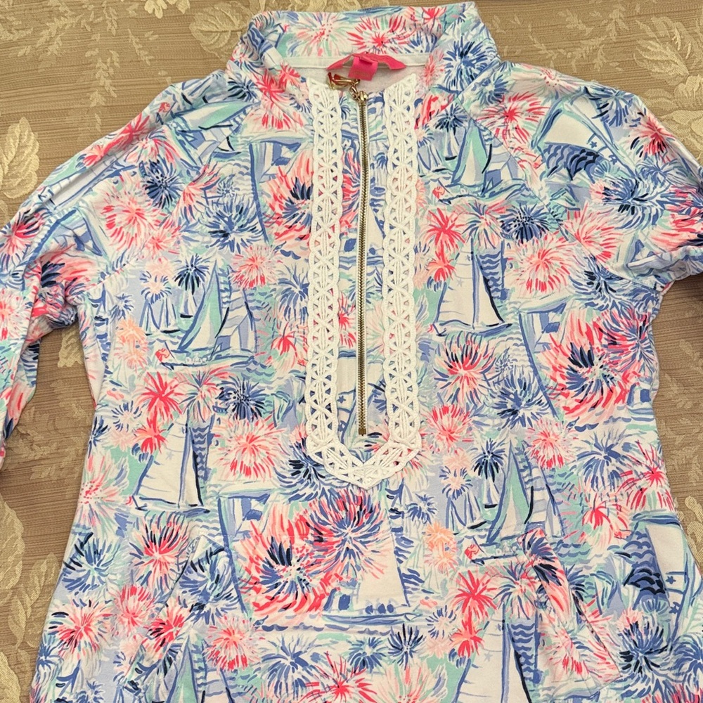 Lilly Pulitzer Pink and Blue Sailboat Pullover